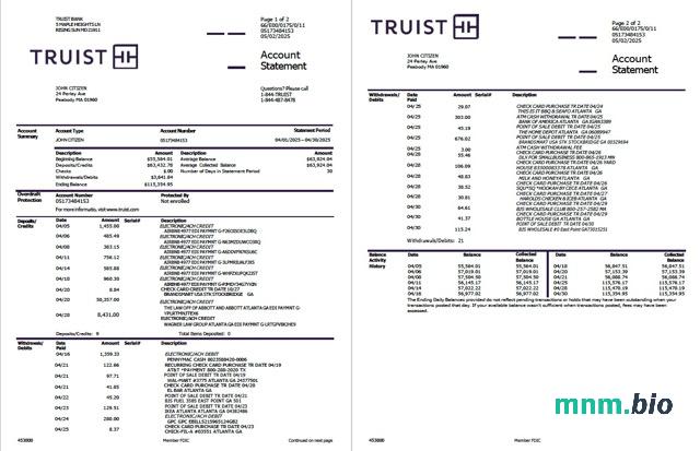 USA Truist Bank szablon w formacie excel pdf